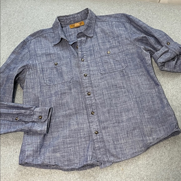 Vintage Stapleford Button Shirt Large Chambray Blue Roll Tab Longsleeve - Picture 1 of 9